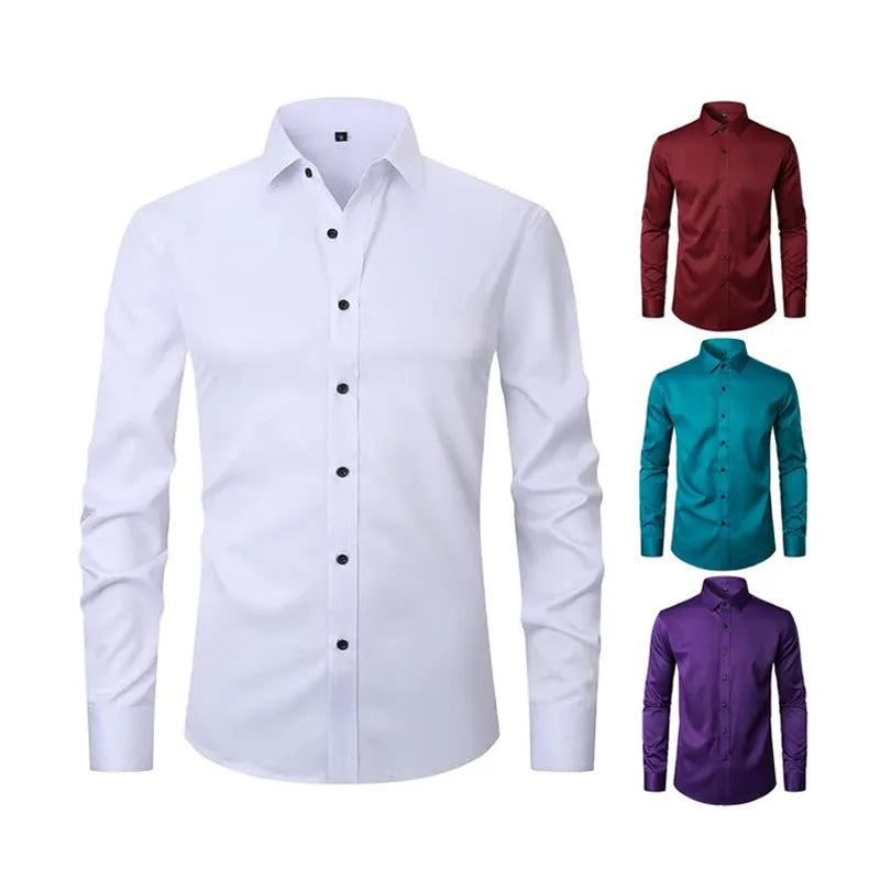 Men's stretch long sleeve work shirt in polyester shown in a choice of colours
