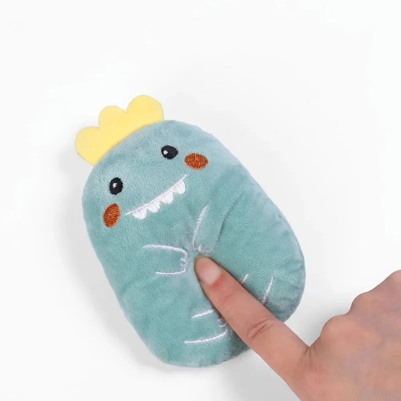 Set of four colourful plush catnip toys for chewing and interactive play with vocal sounds