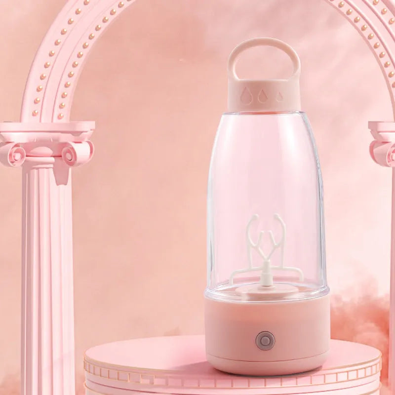 Automatic electric shaker bottle with USB charging port and handle in green colour