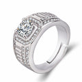 Large square diamond men's ring with adjustable opening in gold or platinum finish