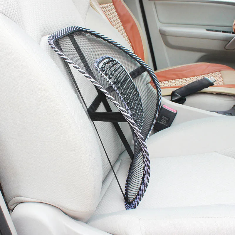 Black leather lumbar support pillow for car seats with steel wire frame