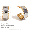 Gold electroplated geometric jewellery set with earrings, bracelet and necklace on white background