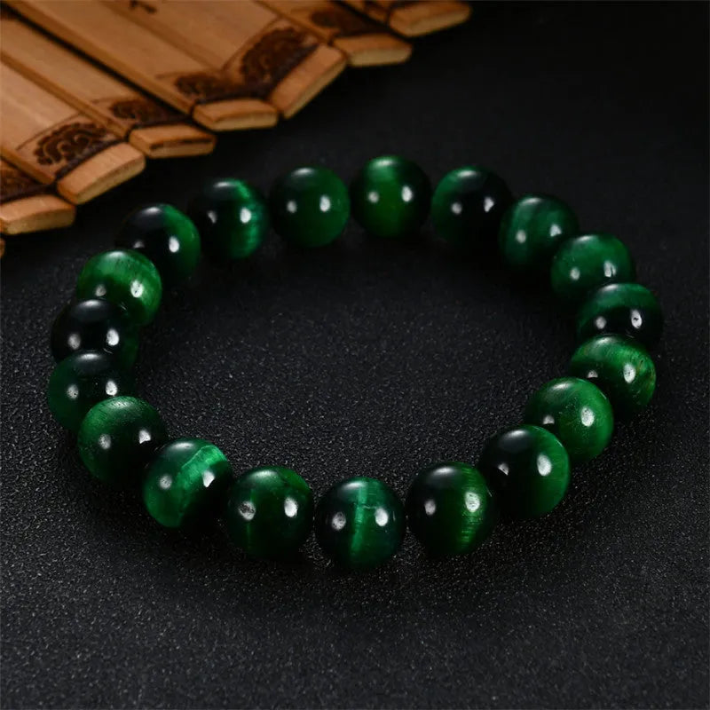 Green tiger eye stone bracelet with geometric beads in multiple size options