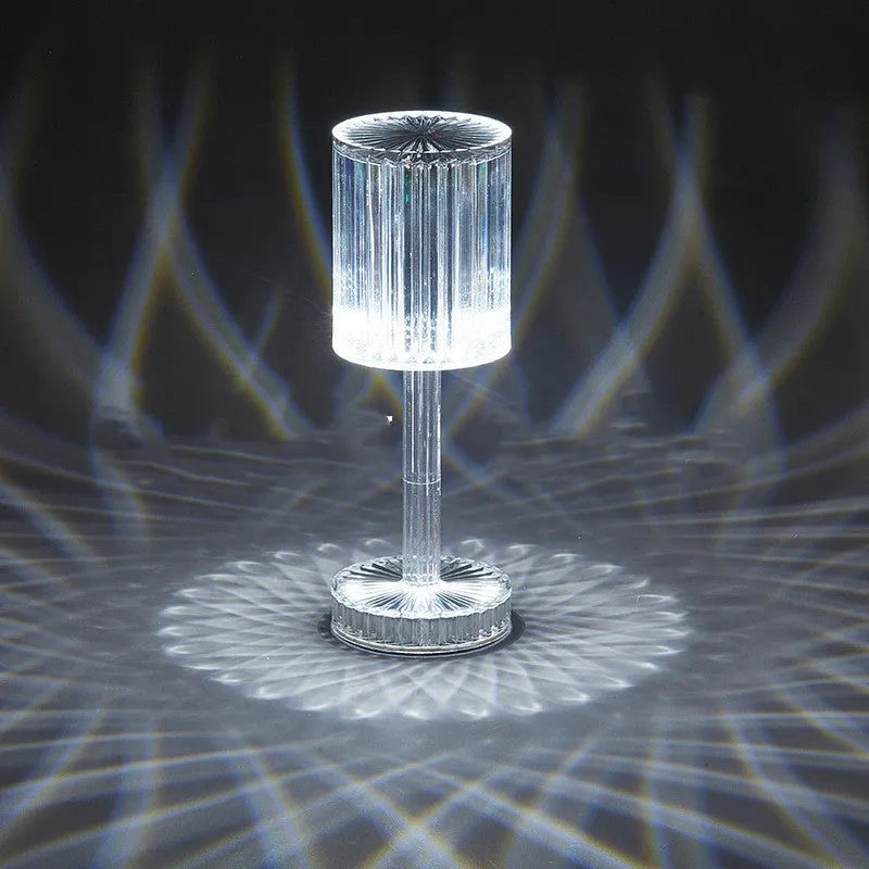 Transparent glass diamond crystal table lamp with USB rechargeable base and RGB remote control