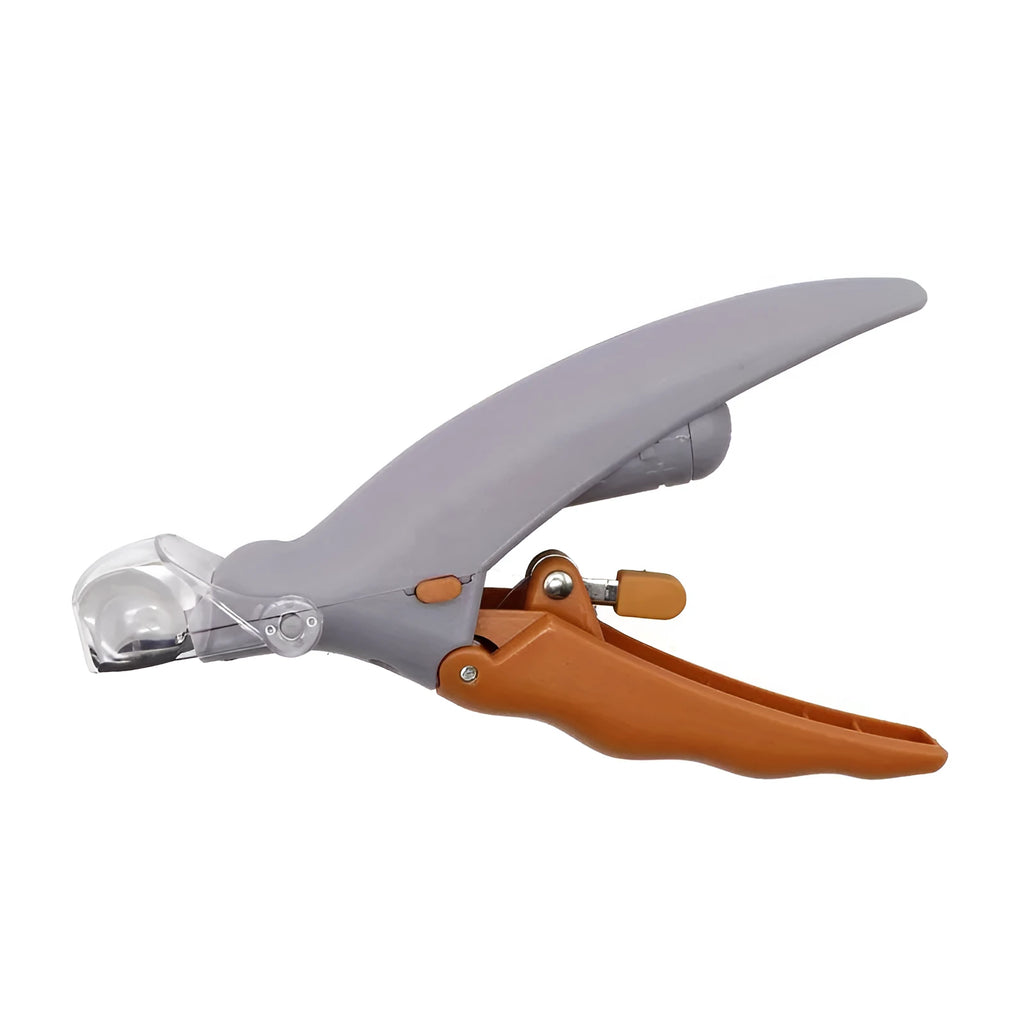 Yellow LED pet nail trimmer with magnifying glass and light-up head for trimming cat and dog nails.