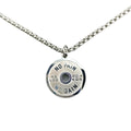 Polished stainless steel barbell disk pendant on a 60cm chain, a fitness-inspired geometric necklace.