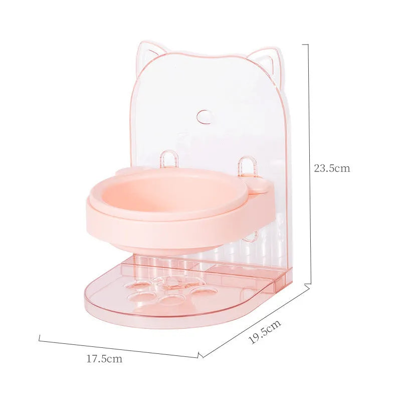 Grey cat ear pet feeding bowl in adjustable hanging cage with anti-spill design