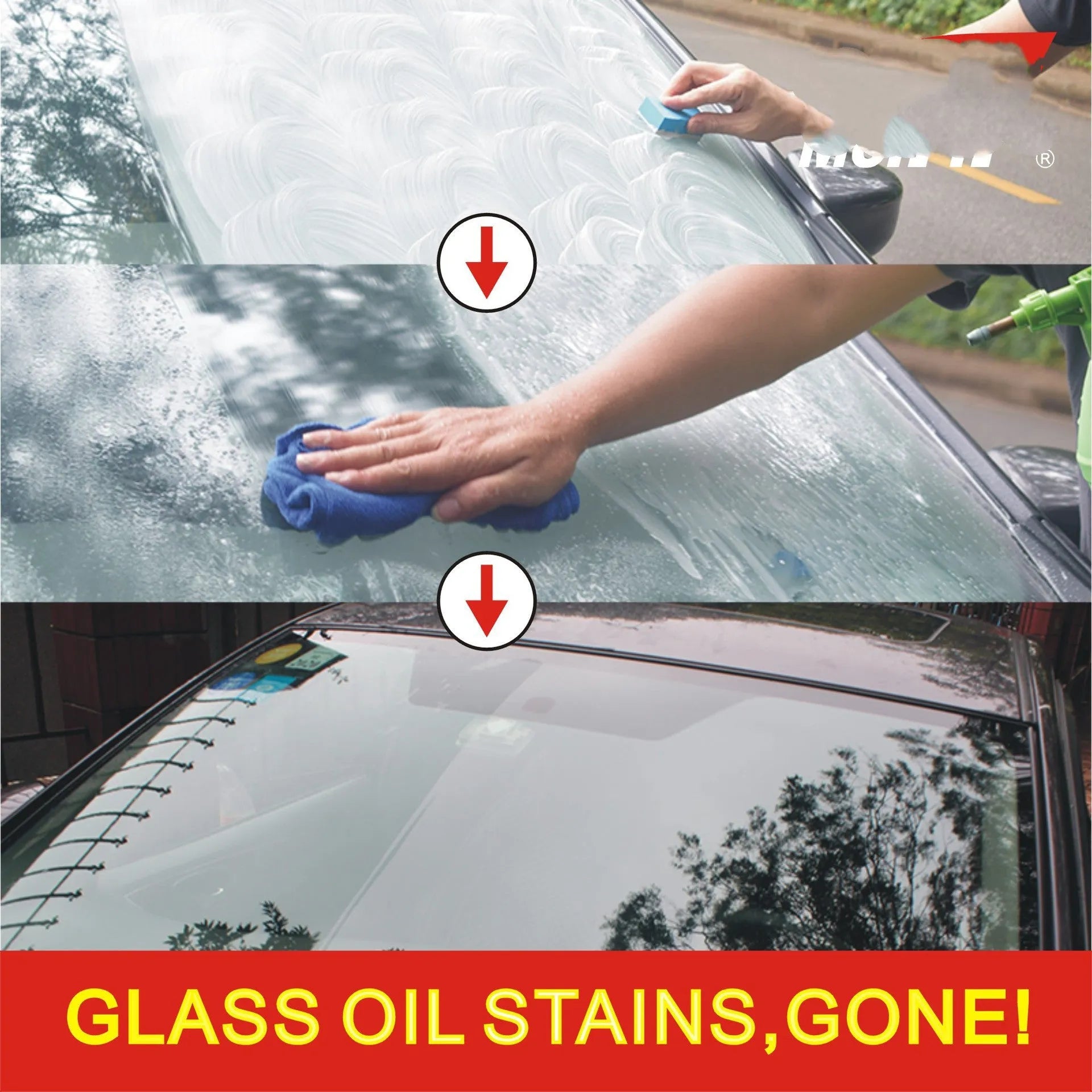 Automotive glass anti fog cleaning product with 15ml rainproof agent in white English packaging