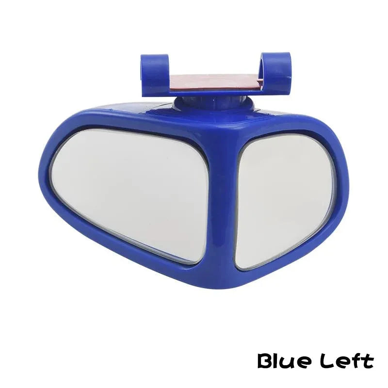 Adjustable wide-angle car reversing mirror in black, shown with adhesive backing.