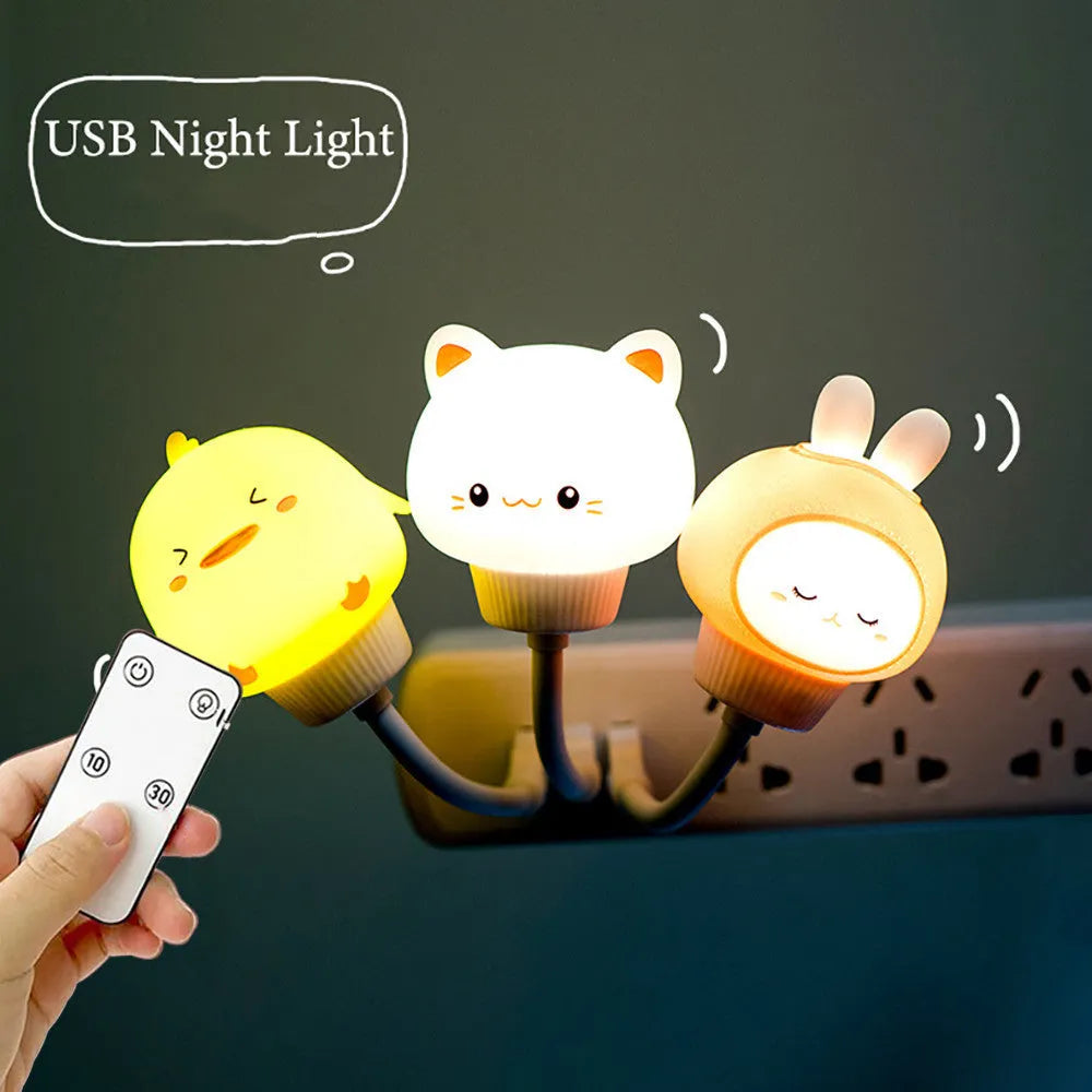 Cartoon animal USB night light in bear shape with soft LED illumination