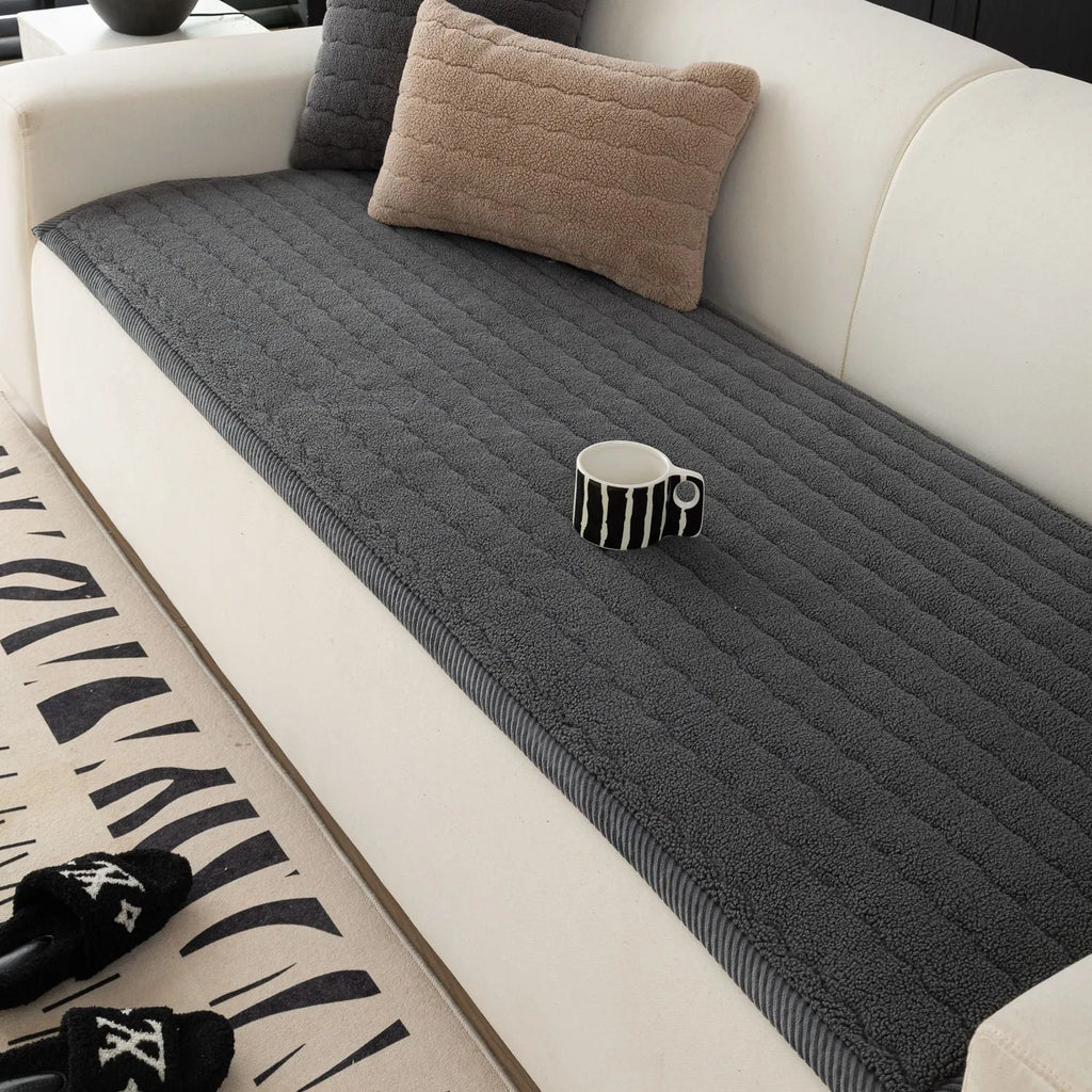 Lambswool thickened non-slip plush sofa cushion in solid colour, available in 70x150cm size