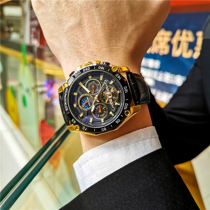 Automatic mechanical men's watch with 12mm thickness in multiple colour case and dial combinations
