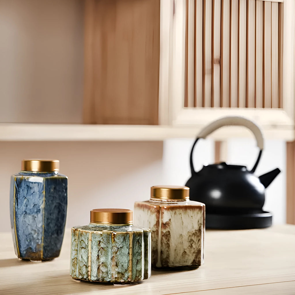 Ceramic Tea Pot Lotus Leaf Design Universal Storage Tea Caddy Coloured Glaze Finish Available in Seven Colours Celadon Dark Red Ding Ware Pink Sea Blue Sky Blue White Home Tea Storage
