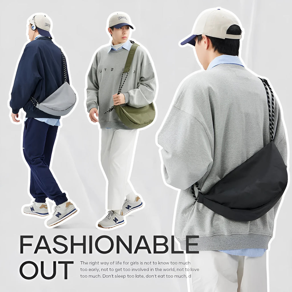 Men's nylon messenger bag in solid colour with large capacity design