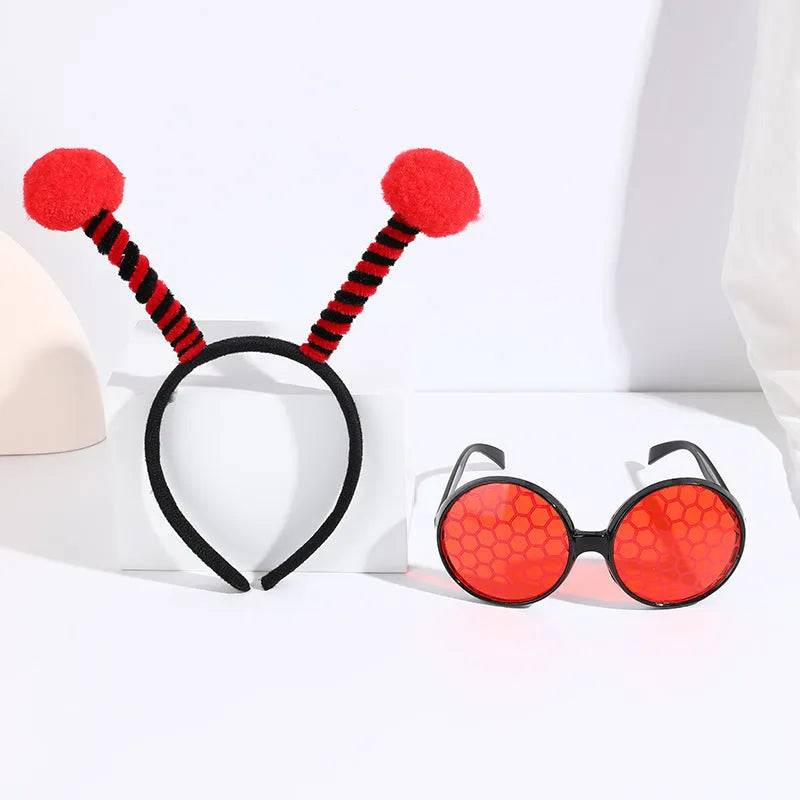 Yellow bee pattern children's dress up headband and glasses costume accessory set