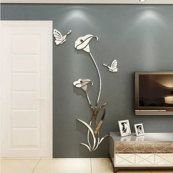3D lily acrylic wall sticker in pink colour showing dimensional floral design