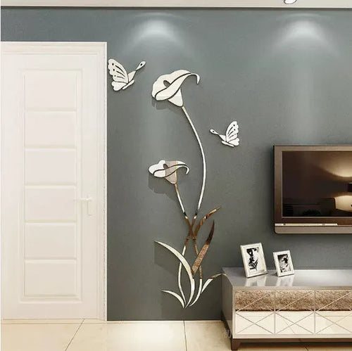 3D lily acrylic wall sticker in pink colour showing dimensional floral design