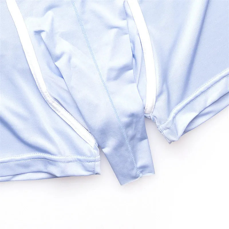 Men's solid colour Ice Silk boxers in mid waist style, shown in various colours.