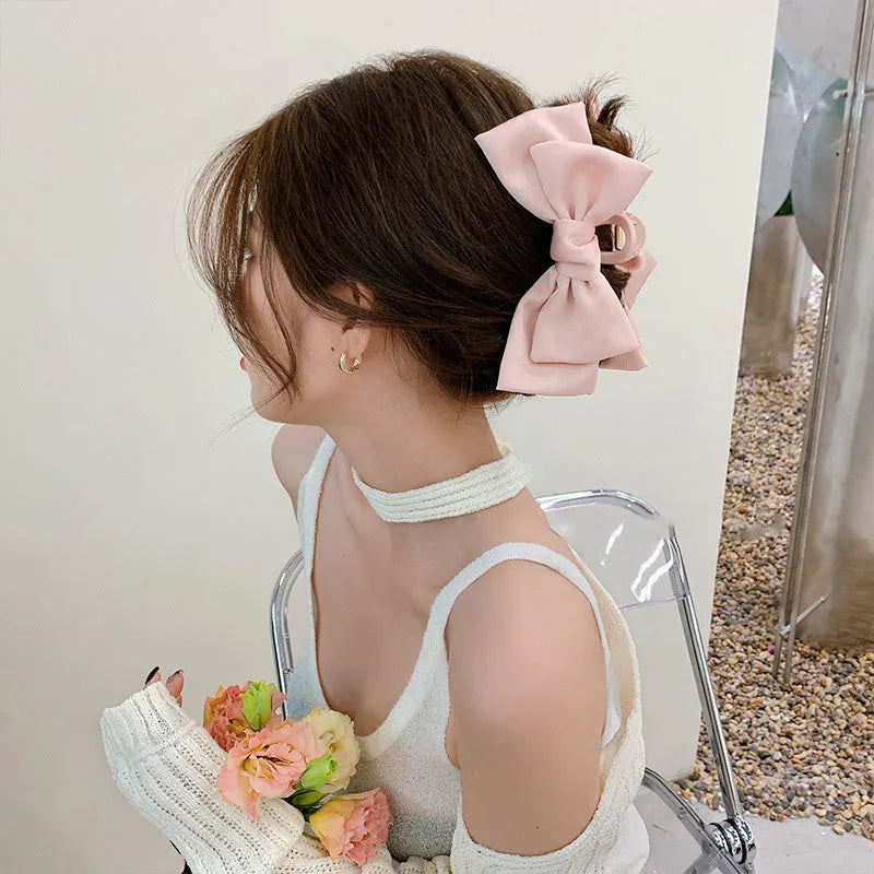 XL cloth bow hair claw clip in plain colour – Japanese Korean fresh sweet style