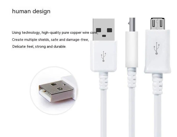 Android Micro USB data charging cable black white 1 metre length