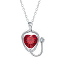 Red diamond stethoscope necklace with wings cross pendant on copper chain