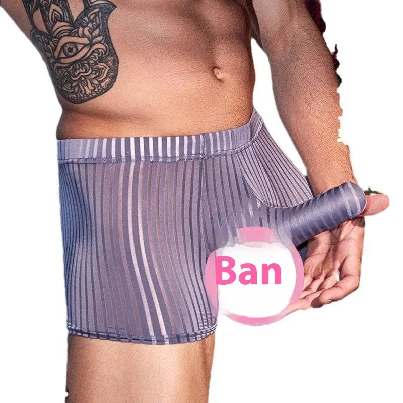 Men's striped boxer briefs underwear in nylon fabric, free size elastic fit
