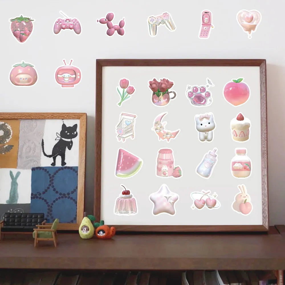 3D decorative stickers with pink girl heart designs in two pattern styles for craft projects