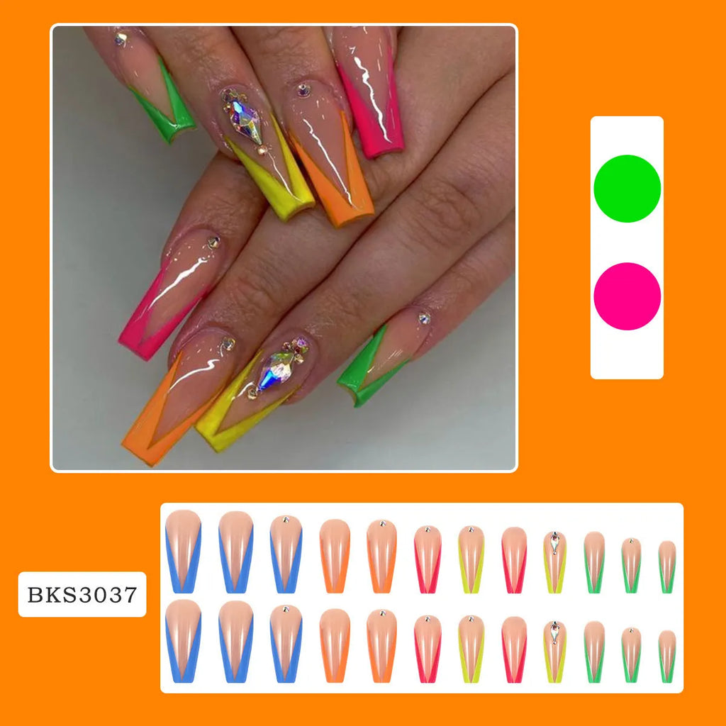 Diamond colour detachable nail tips with cartoon love cross heart design and jelly glue kit