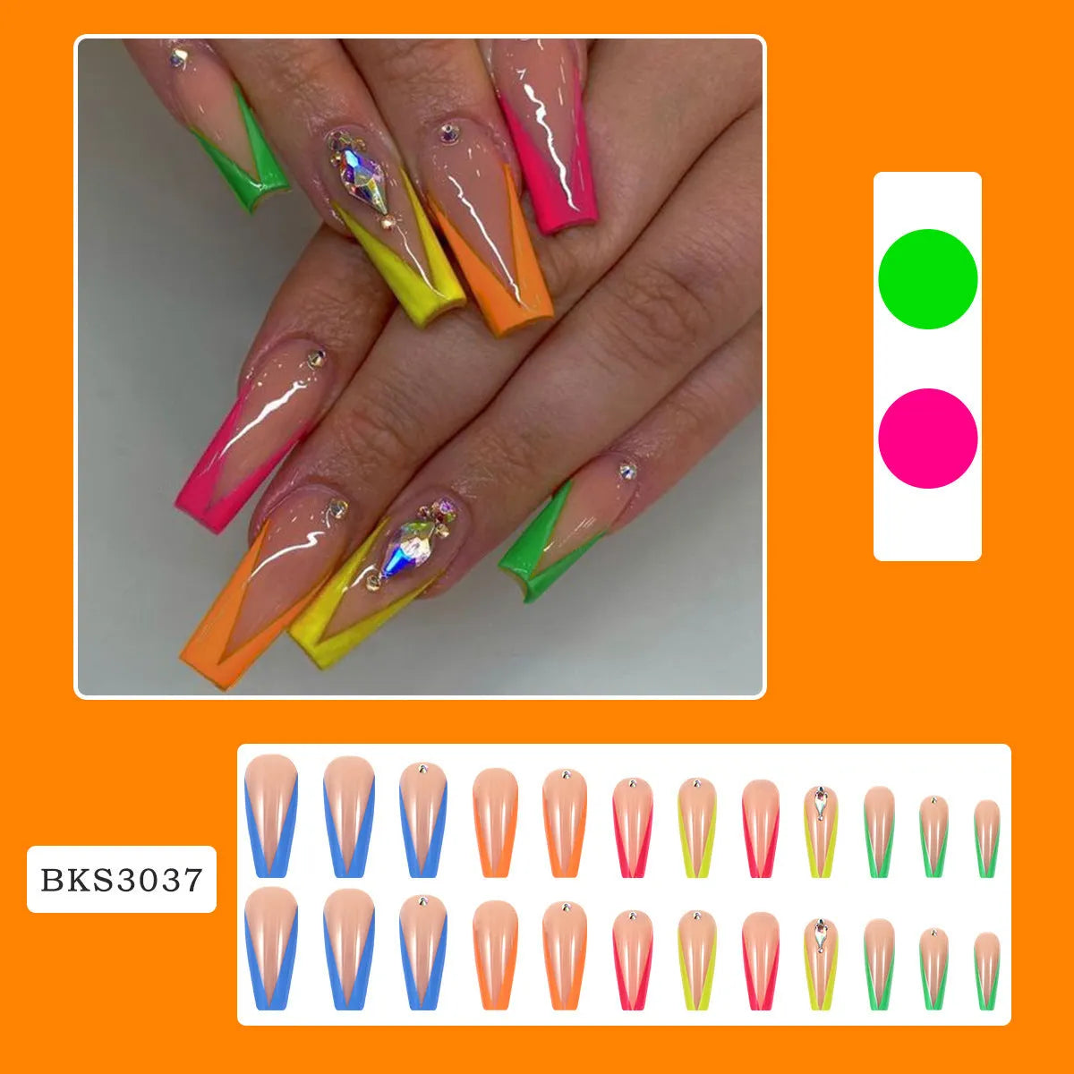Diamond colour detachable nail tips with cartoon love cross heart design and jelly glue kit