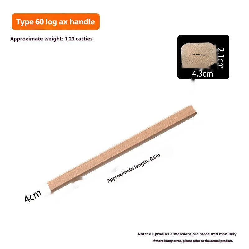 A single locust wood replacement axe handle with a square profile, shown alongside length measurement options.