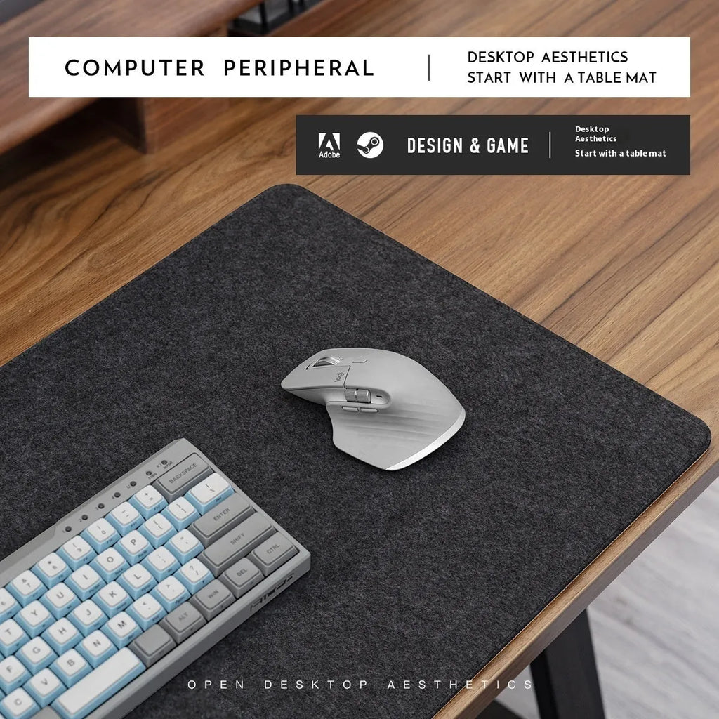 Japanese-style felt cork oversized desk mat mouse pad in black and grey pattern showing 5mm thickness