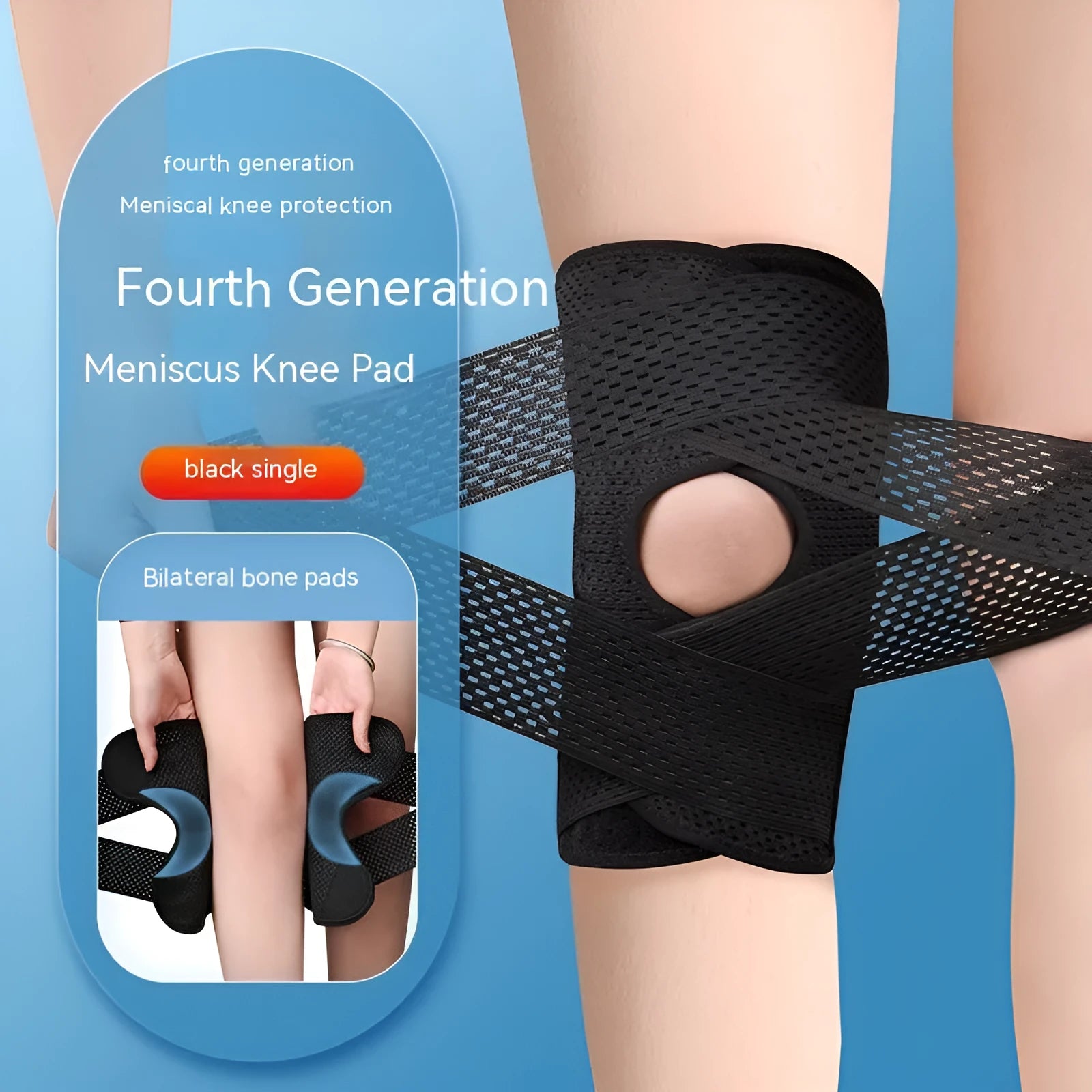 Black mesh knee protective sleeve for meniscus and patellar injury recovery during sports activities