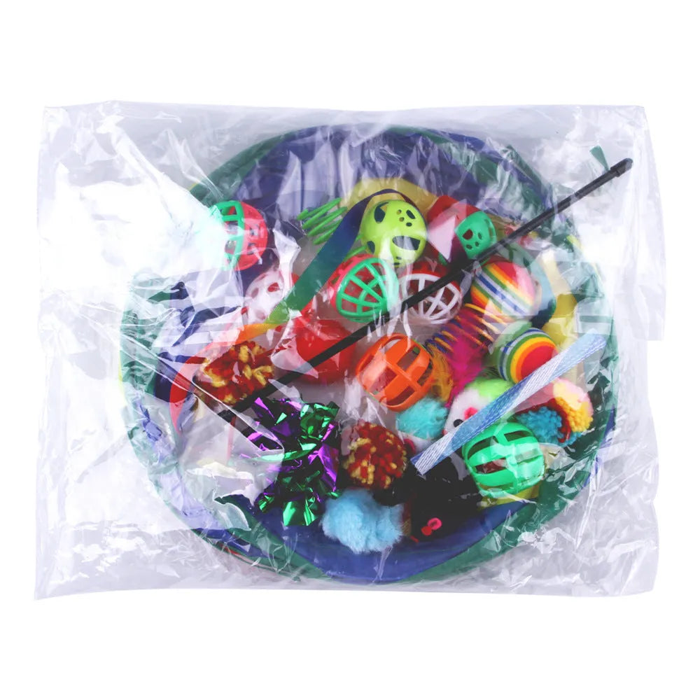 Plastic cat tunnel toy set with colourful accessories in channel designs