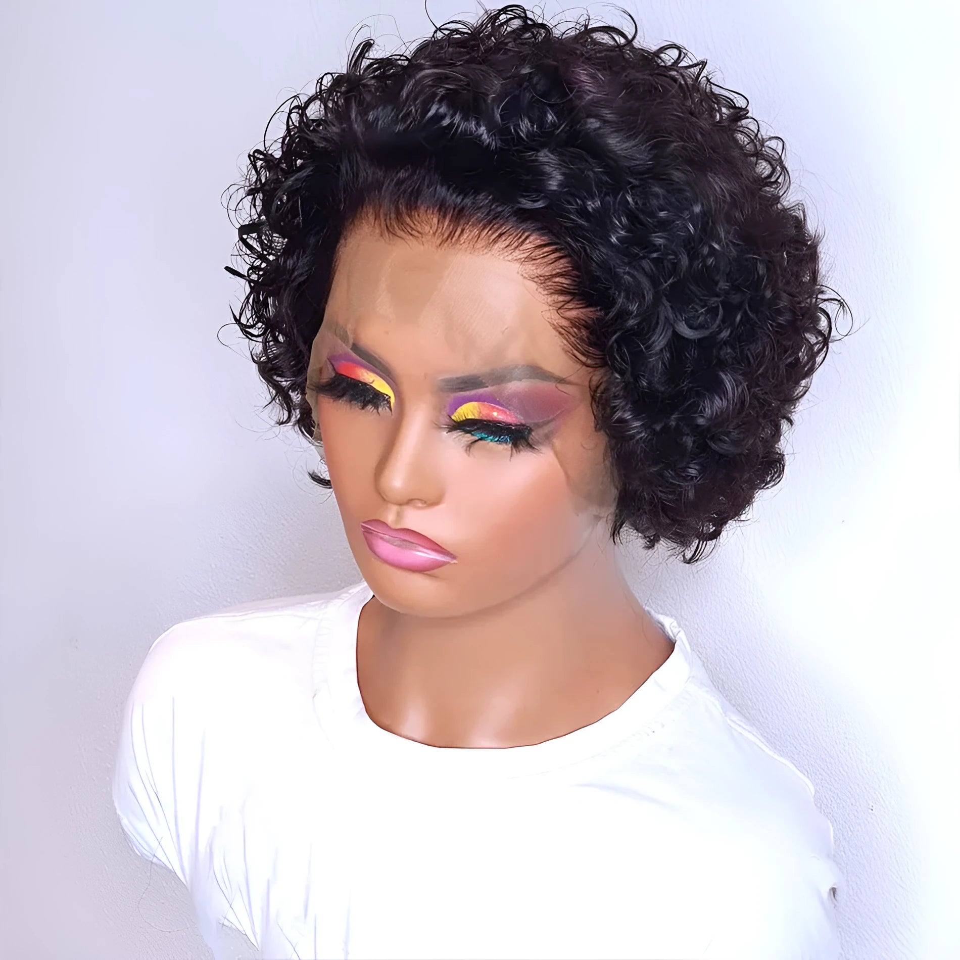 Black 13x1 human hair pixie wig with lace base for daily wear