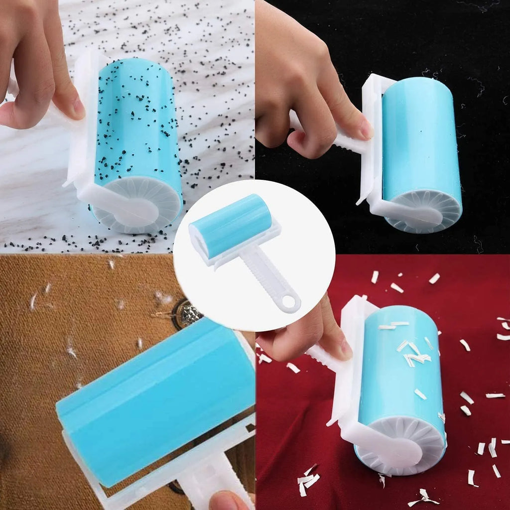 Washable reusable lint roller with protective cover for removing pet hair from clothes and fabrics