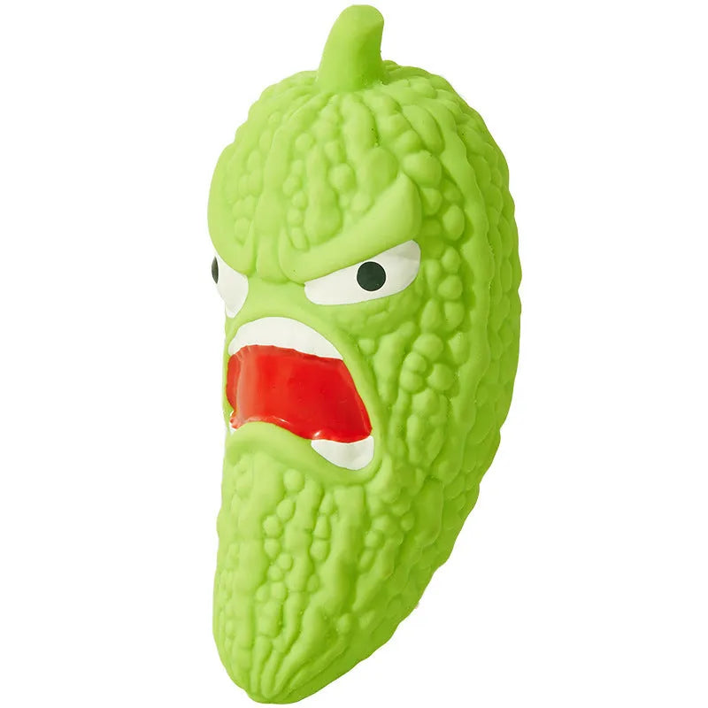 Bitter melon or chili shaped dog toy with sound feature for biting resistance and tooth cleaning