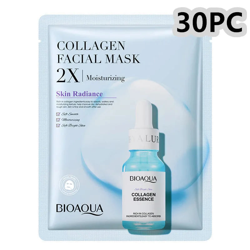 Collagen and hyaluronic acid facial sheet mask in 30g gel format with Vitamin C and Centella Asiatica options