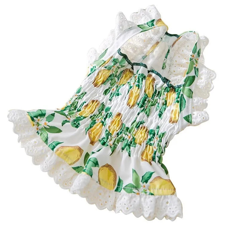 Rock yellow lemon polyester strap skirt dog dress for small to medium sized pets