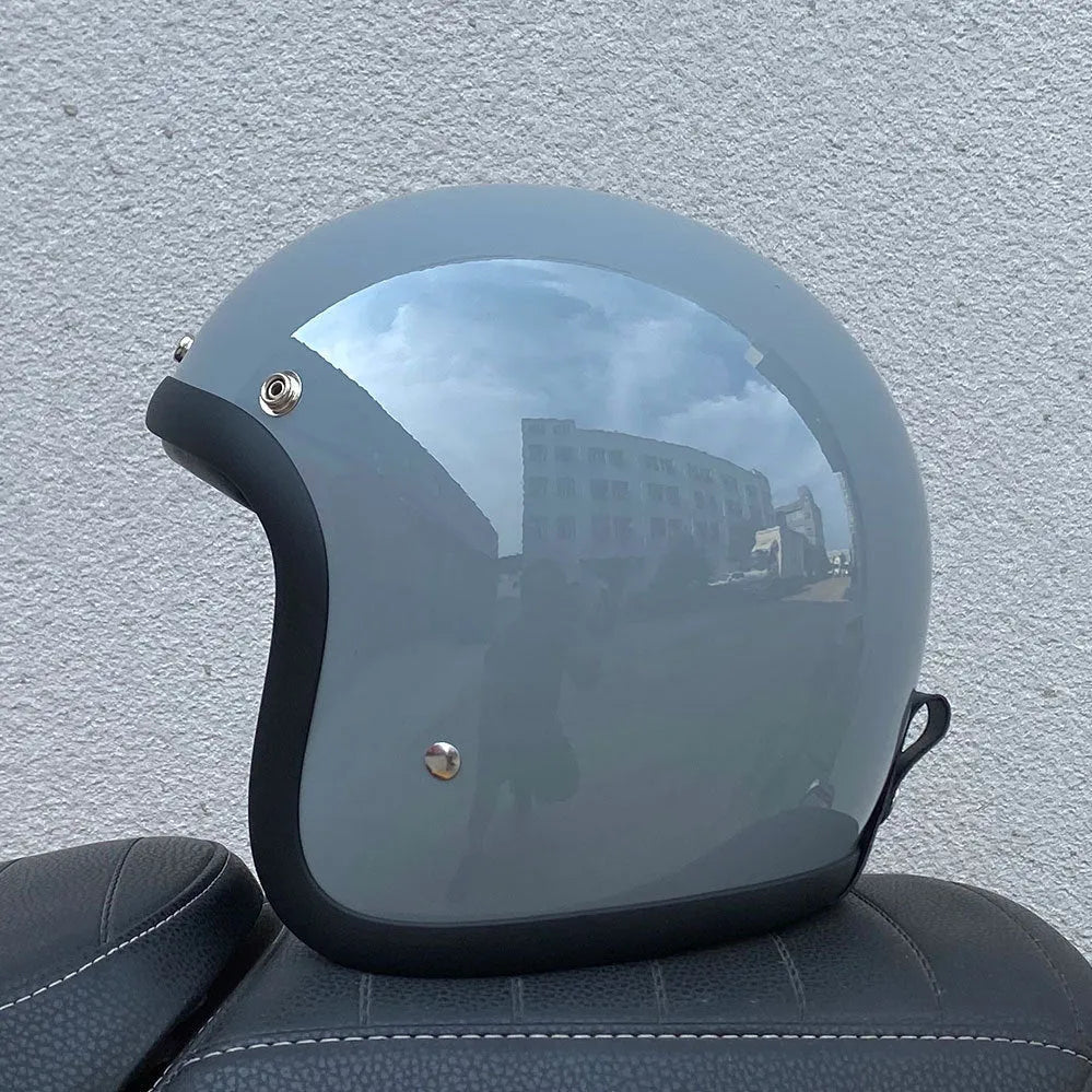 FRP retro half motorcycle helmet shown in various colours for electric bike commuting