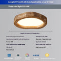 Round New Chinese style ceiling lamp with a wood grain finish, shown in a bedroom setting.