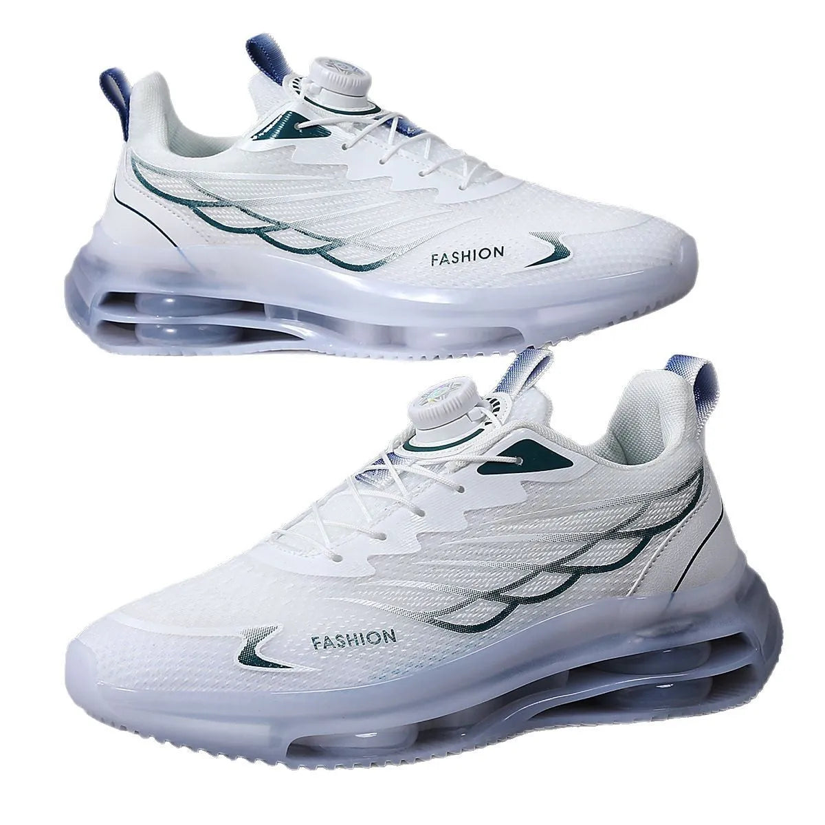 White mesh casual running shoes with rubber sole and lace-up front