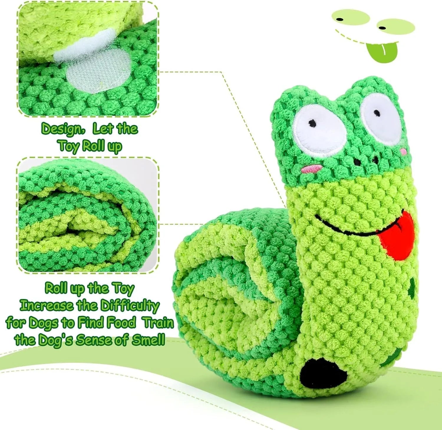 Reversible dog puzzle toy showing snail and stick configurations with hidden food holes
