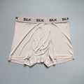 Men's loose fit silk shorts in navy blue showing mid waist design and breathable fabric