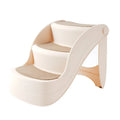 Foldable plastic pet step for small dogs and cats with non-slip mat, shown in beige colour
