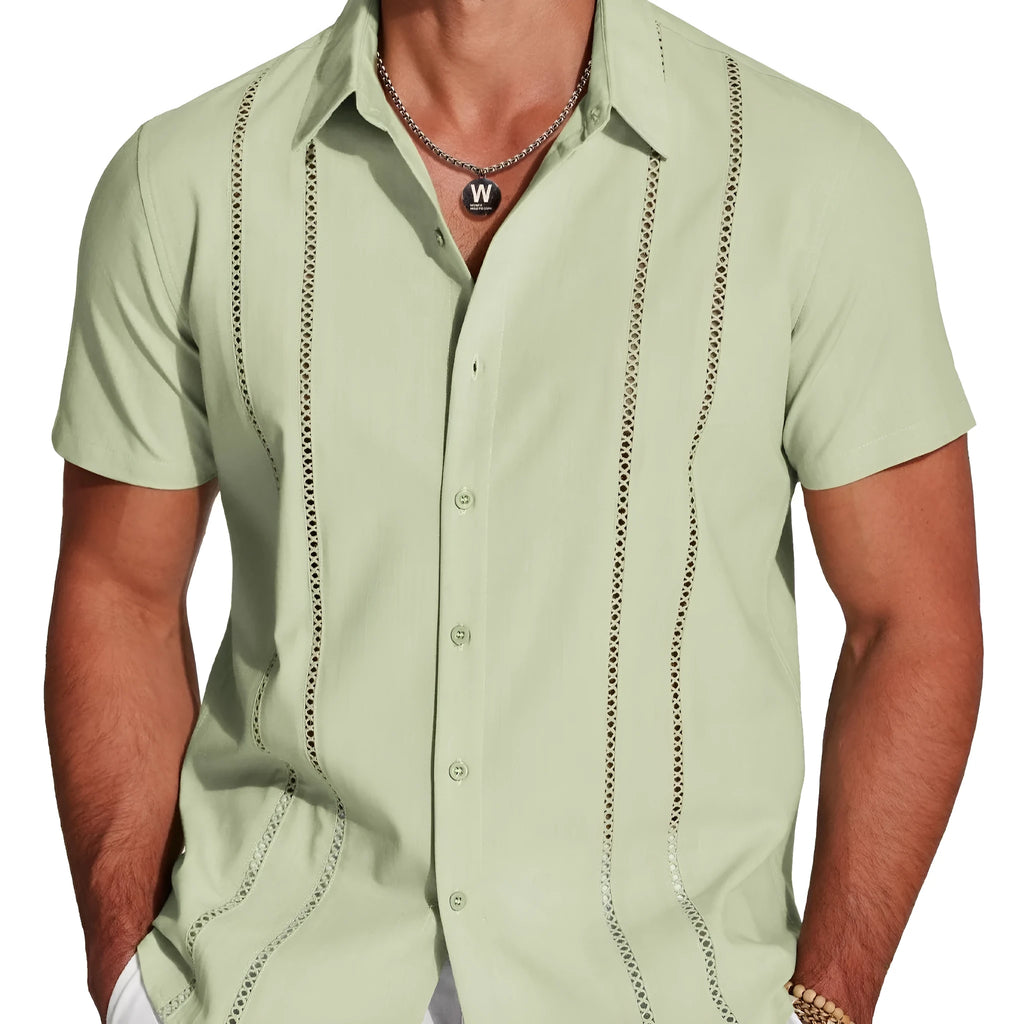 Men's slim fit Hawaiian short sleeve shirt in polyester fabric with digital printing