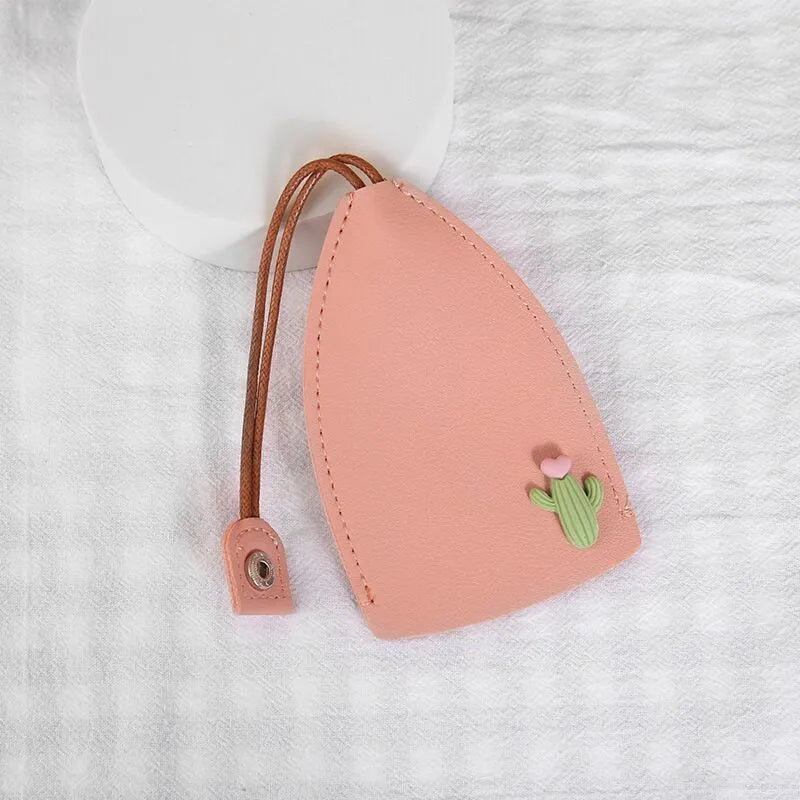 Cartoon design pull-out car key case in PU leather with removable decorative cover