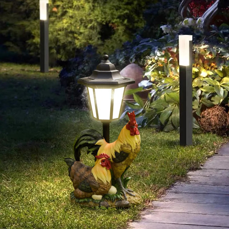 Hexagonal solar garden lamp with resin craft design in American country style