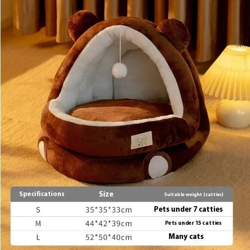 Cat nest four seasons winter warm closed bed with three-layer fleece lining in lightning mouse style for small and large cats
