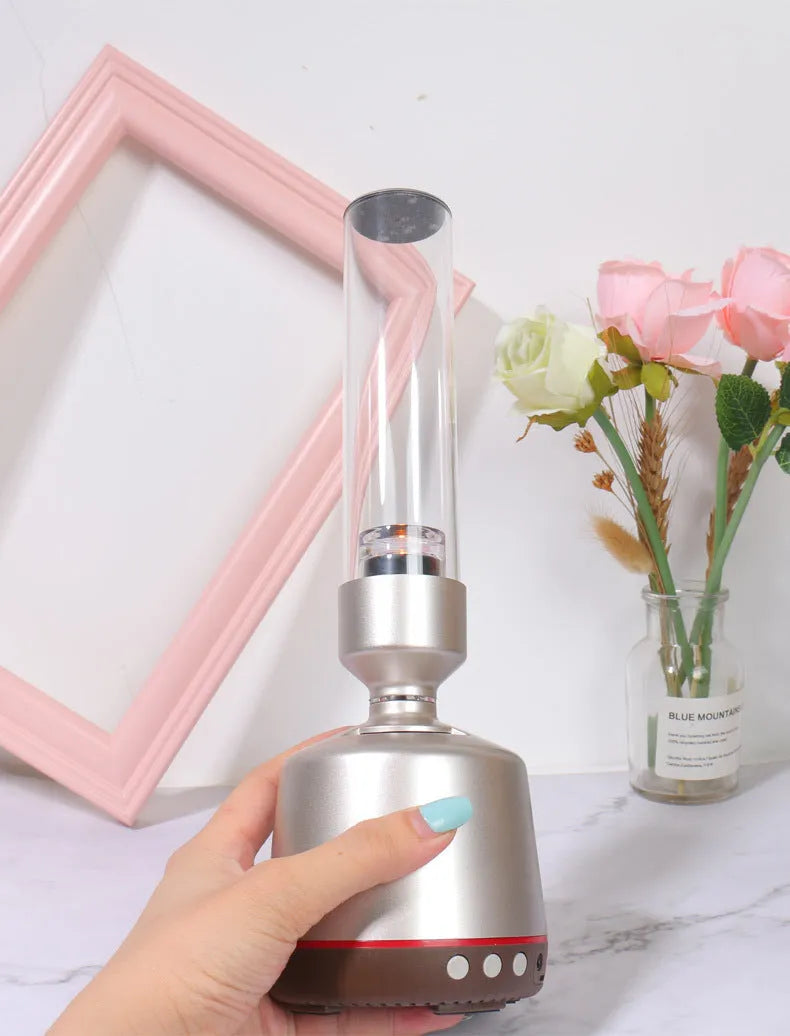 White silver candlelight Bluetooth speaker night light with 90mm diameter cylindrical design