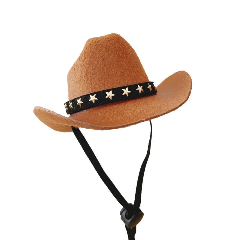 British style cowboy hat for cats in brown with decorative trim